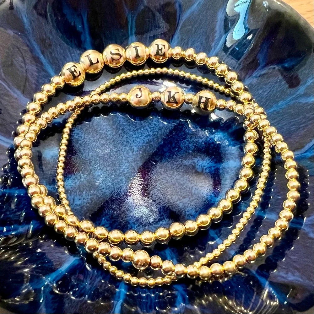 Custom Letter Bracelets with 14k Gold Filled Beads - Set of 3 (2mm, 3mm, 4mm) - Picture 1 of 8